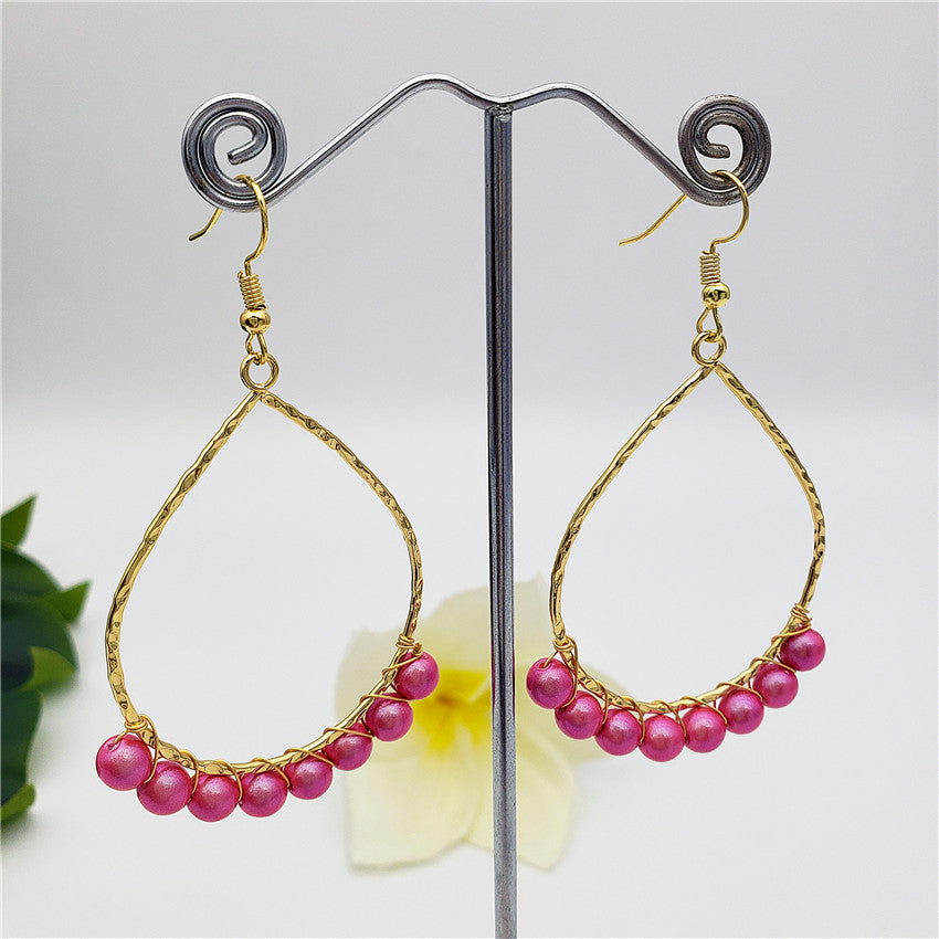 Teardrop Hoop Earrings Attached With Pearls In Different Colors