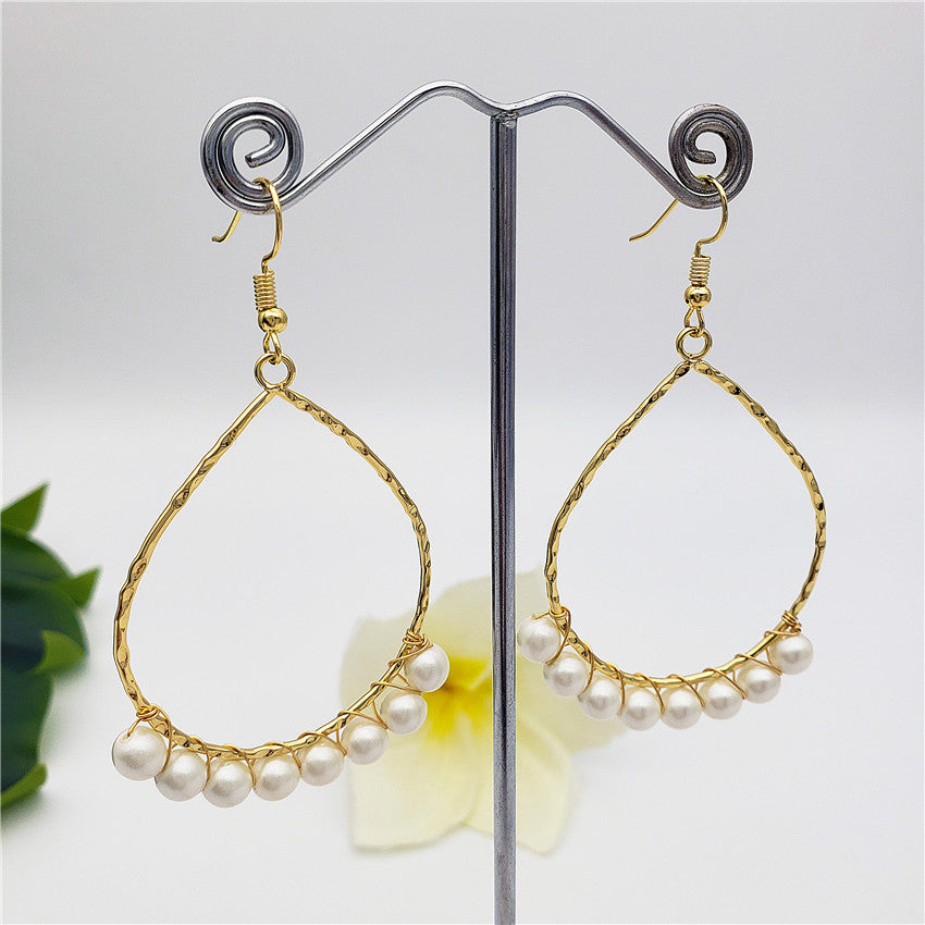 Teardrop Hoop Earrings Attached With Pearls In Different Colors