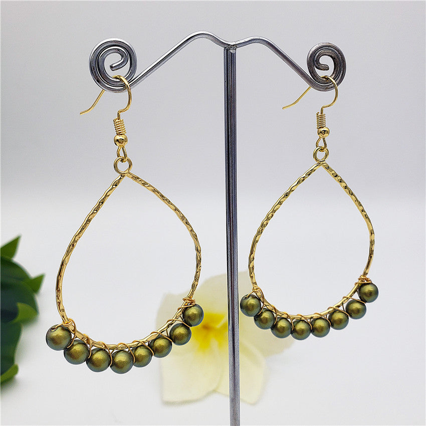 Teardrop Hoop Earrings Attached With Pearls In Different Colors