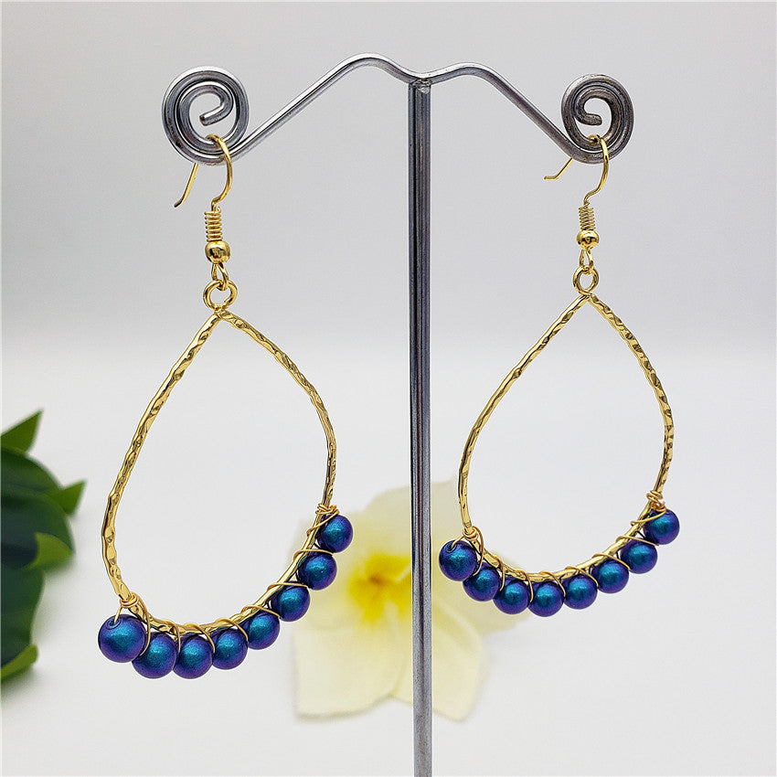 Teardrop Hoop Earrings Attached With Pearls In Different Colors