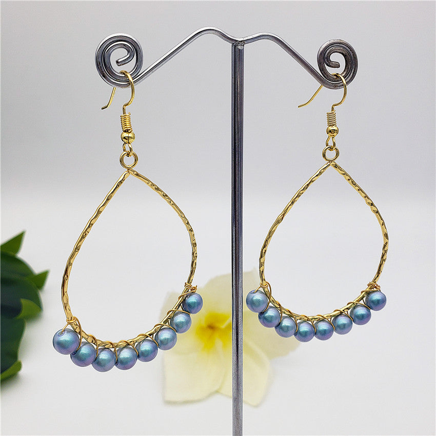 Teardrop Hoop Earrings Attached With Pearls In Different Colors