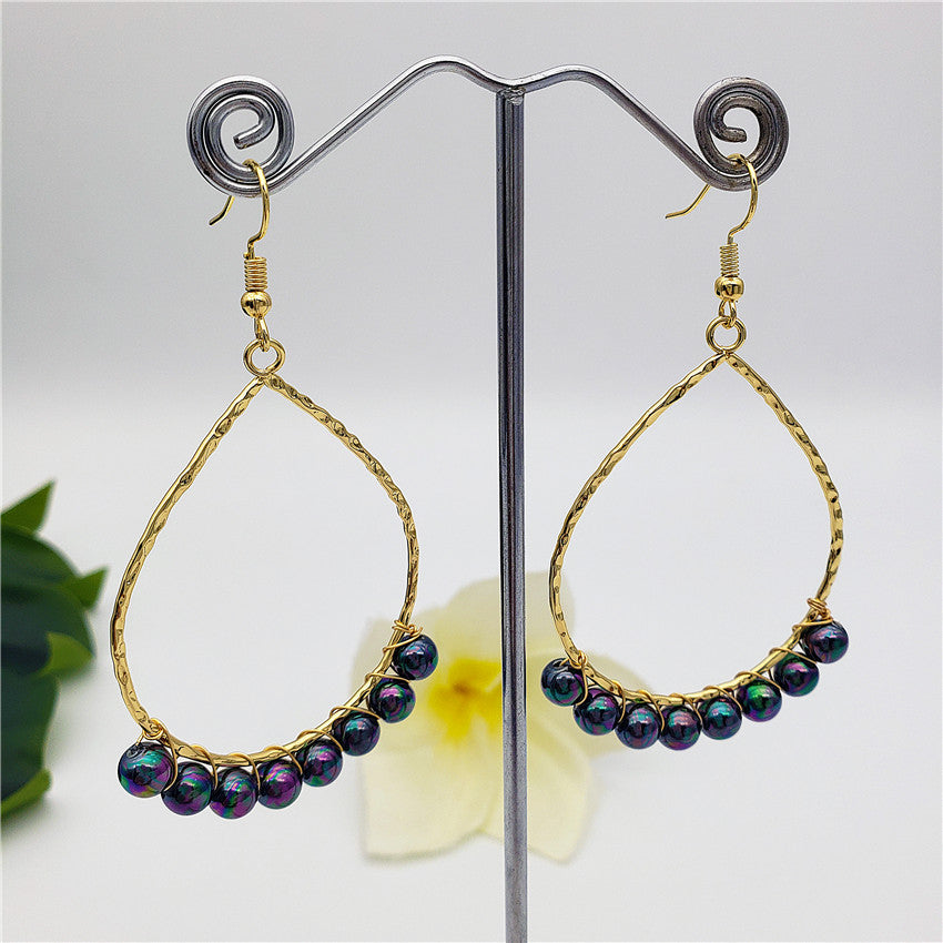 Teardrop Hoop Earrings Attached With Pearls In Different Colors