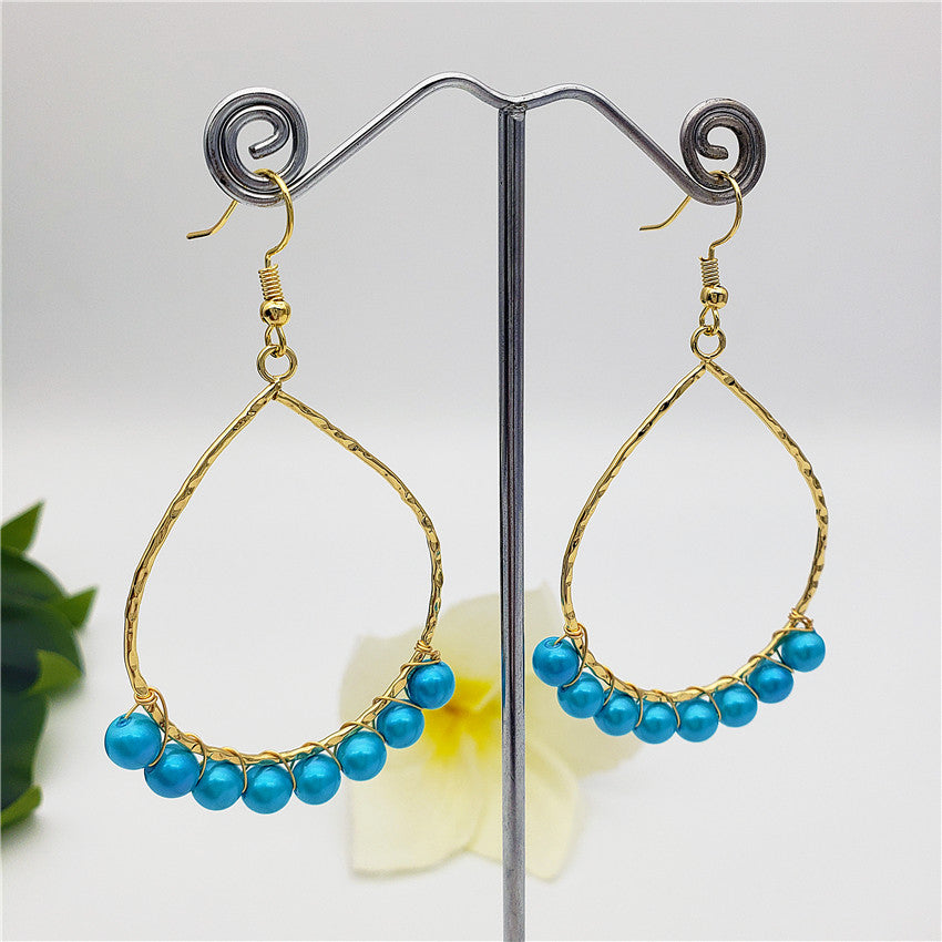 Teardrop Hoop Earrings Attached With Pearls In Different Colors