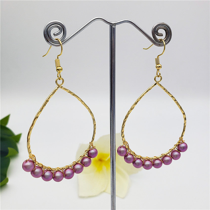 Teardrop Hoop Earrings Attached With Pearls In Different Colors