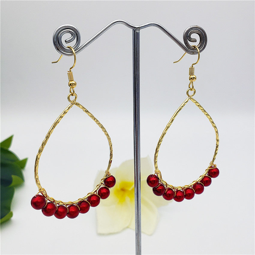 Teardrop Hoop Earrings Attached With Pearls In Different Colors