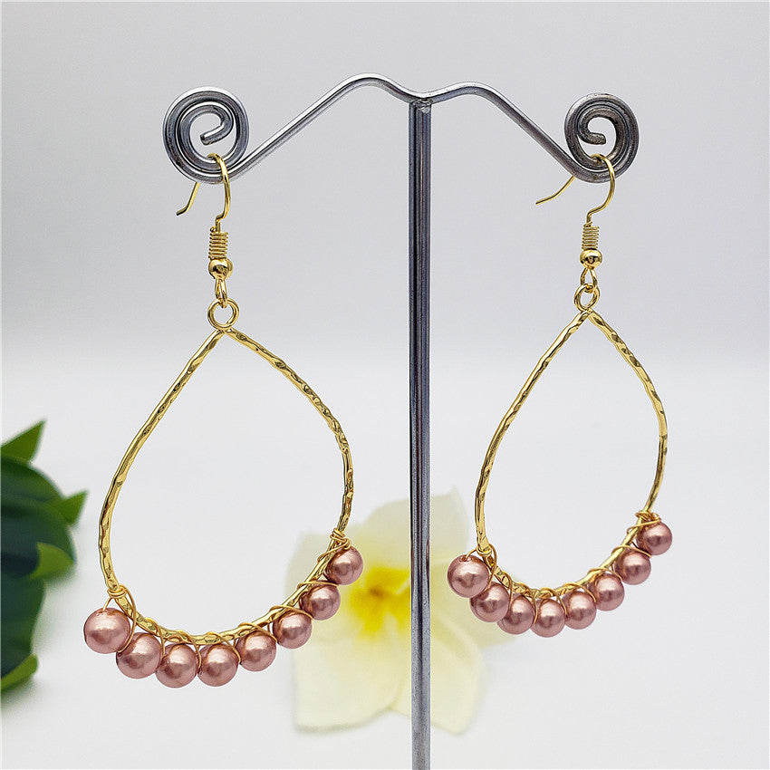 Teardrop Hoop Earrings Attached With Pearls In Different Colors