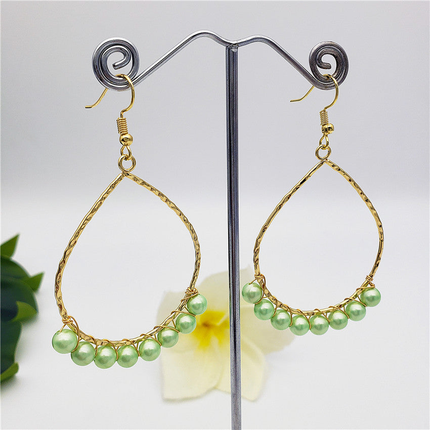 Teardrop Hoop Earrings Attached With Pearls In Different Colors