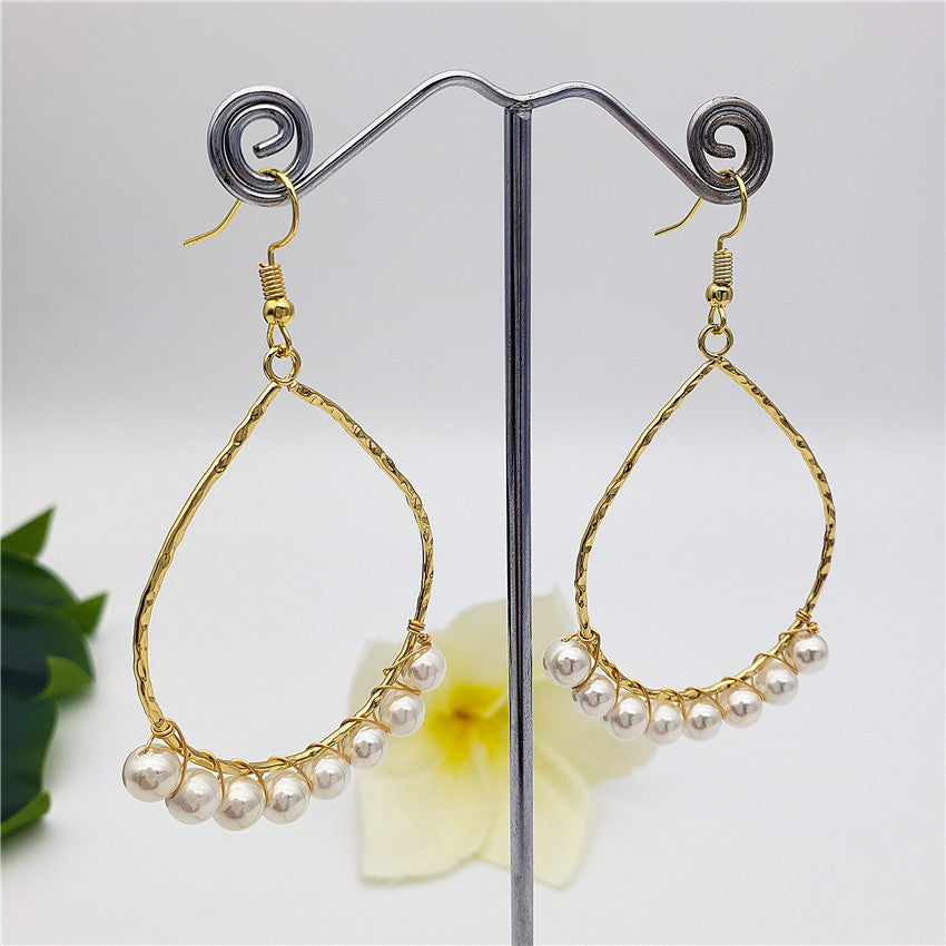 Teardrop Hoop Earrings Attached With Pearls In Different Colors