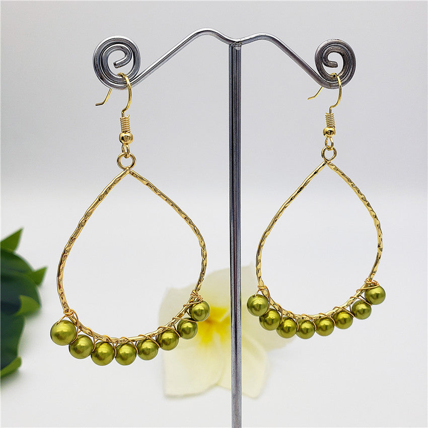 Teardrop Hoop Earrings Attached With Pearls In Different Colors