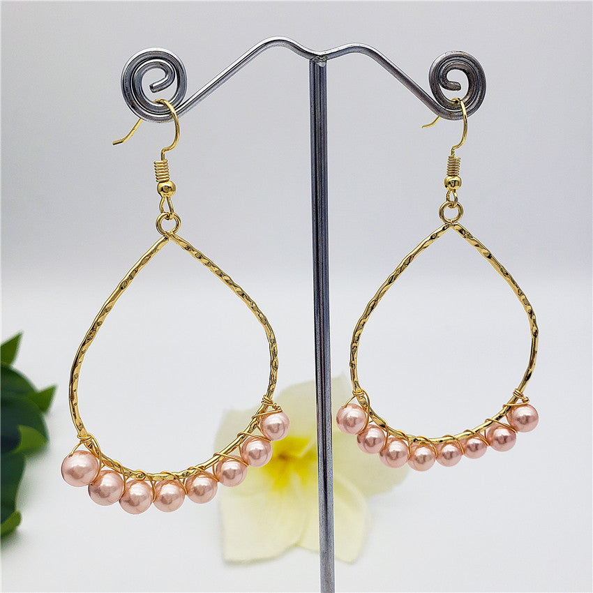 Teardrop Hoop Earrings Attached With Pearls In Different Colors