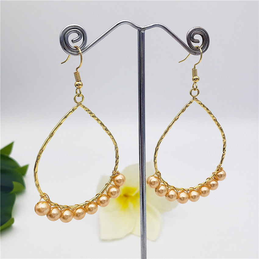 Teardrop Hoop Earrings Attached With Pearls In Different Colors