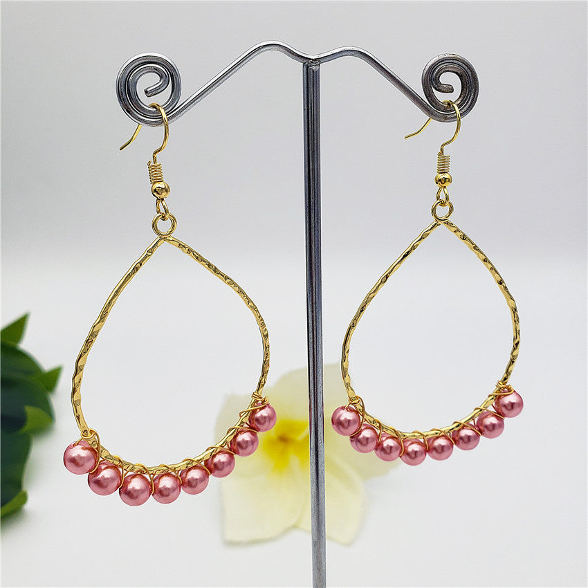 Teardrop Hoop Earrings Attached With Pearls In Different Colors