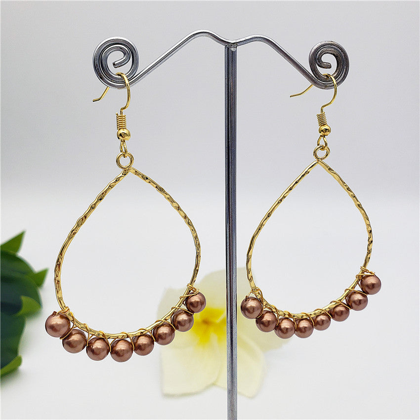 Teardrop Hoop Earrings Attached With Pearls In Different Colors