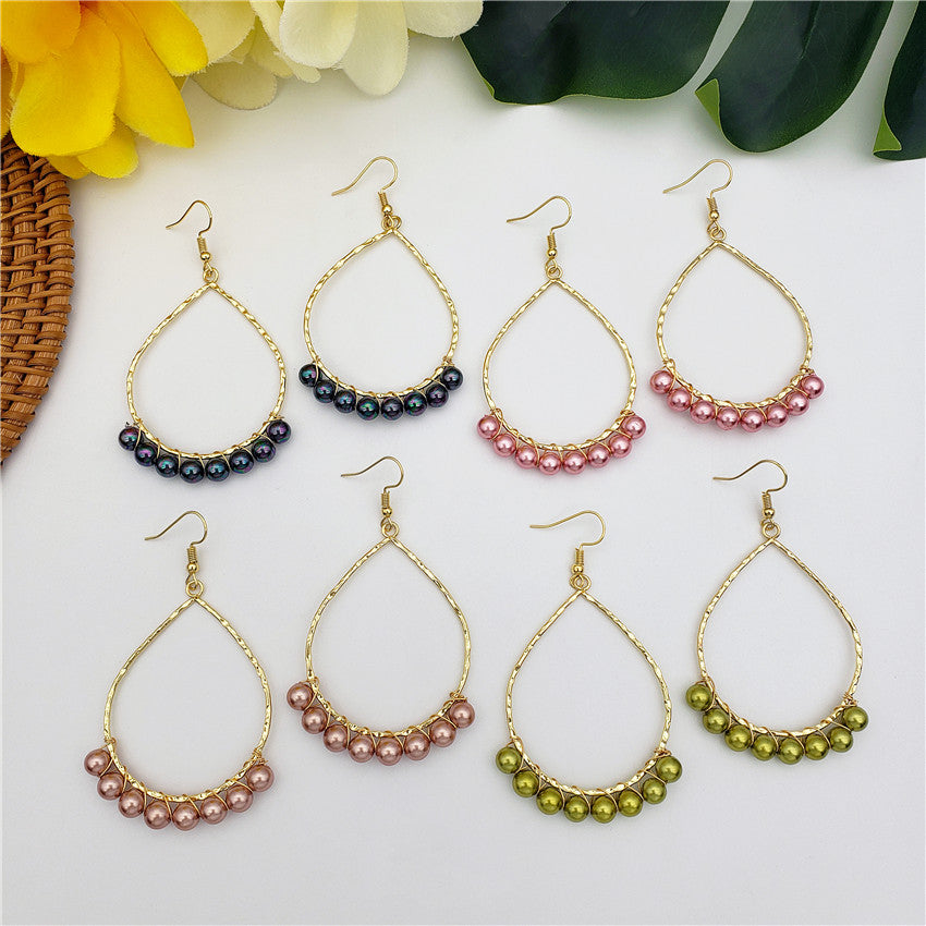 Teardrop Hoop Earrings Attached With Pearls In Different Colors