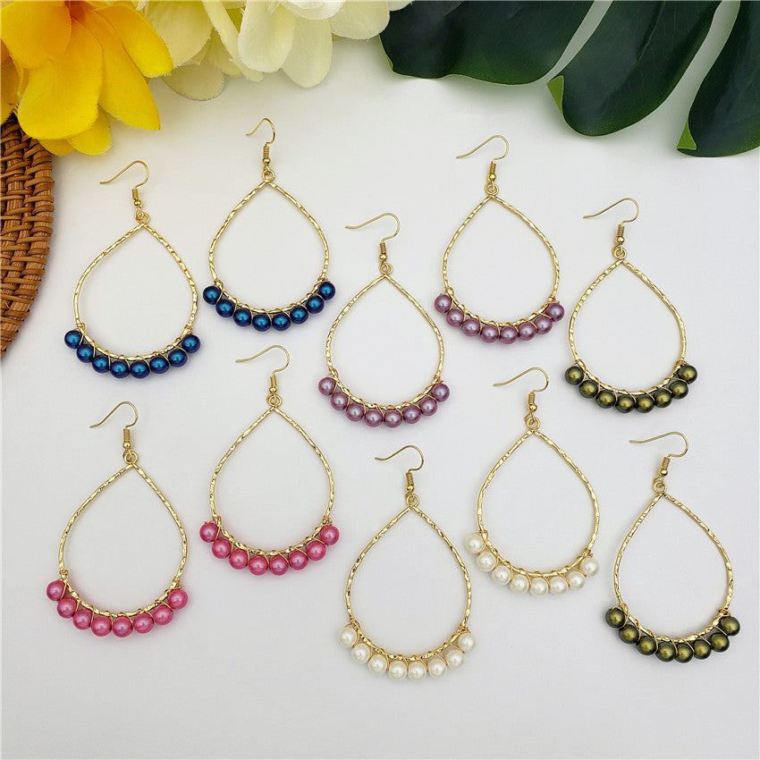 Teardrop Hoop Earrings Attached With Pearls In Different Colors