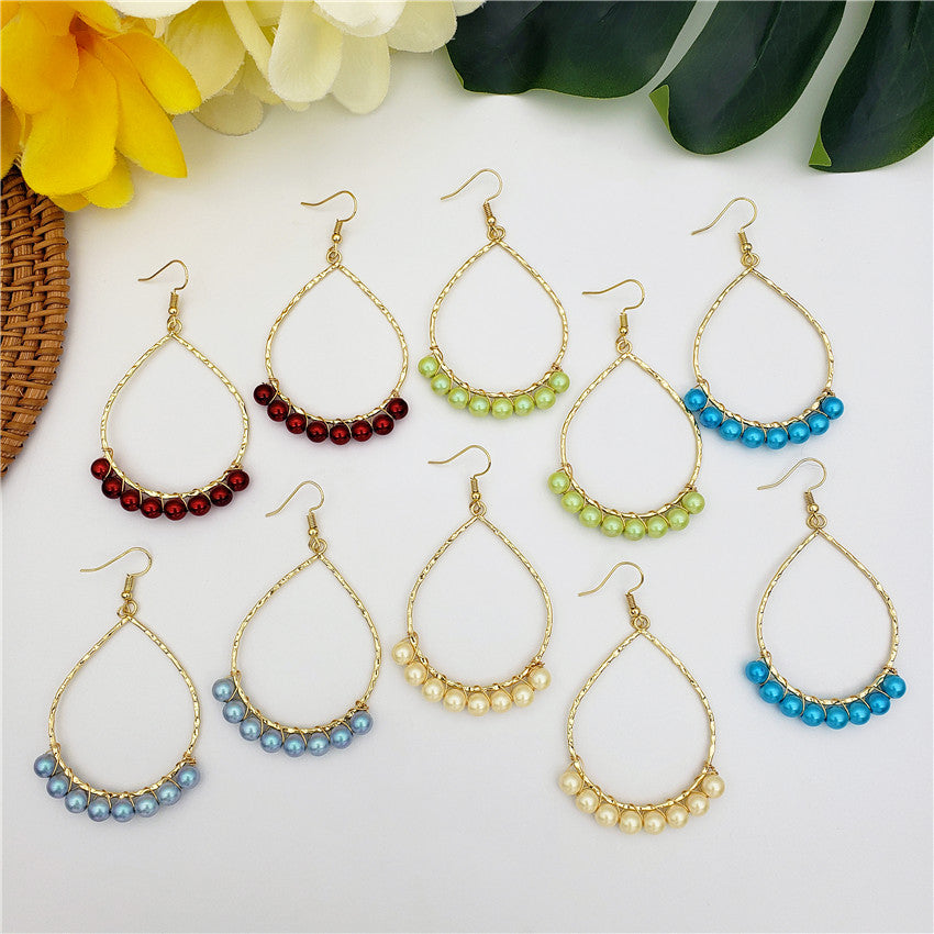 Teardrop Hoop Earrings Attached With Pearls In Different Colors