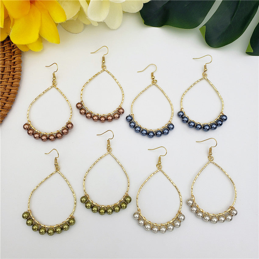 Teardrop Hoop Earrings Attached With Pearls In Different Colors