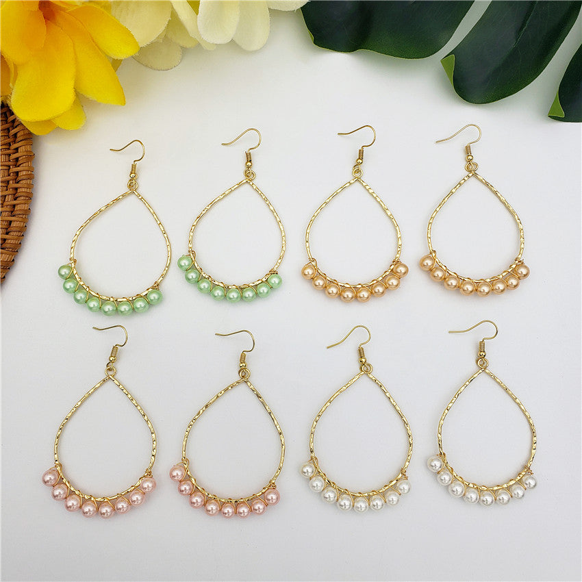 Teardrop Hoop Earrings Attached With Pearls In Different Colors