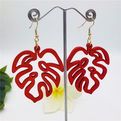 Hawaiian Wooden Monstera Leaf Earrings In Different Colors