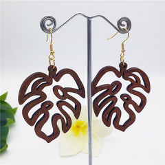 Hawaiian Wooden Monstera Leaf Earrings In Different Colors