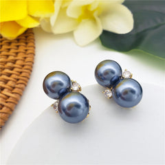 Double Pearl Stud Earrings In 3 Different Colors With White Zircons