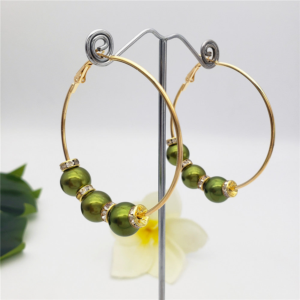 Large Hoop Earrings With White Zircon Disc Beads And Pearls In Different Styles And Colors