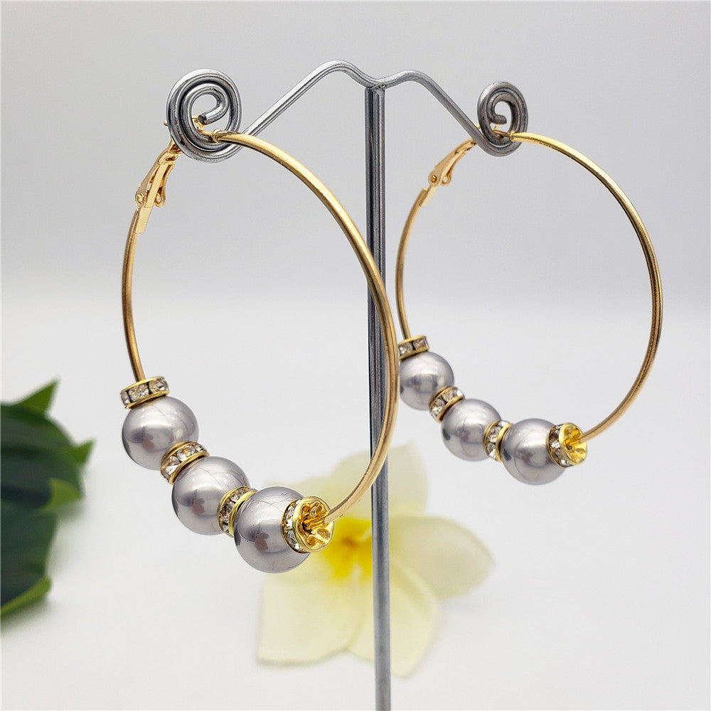 Large Hoop Earrings With White Zircon Disc Beads And Pearls In Different Styles And Colors