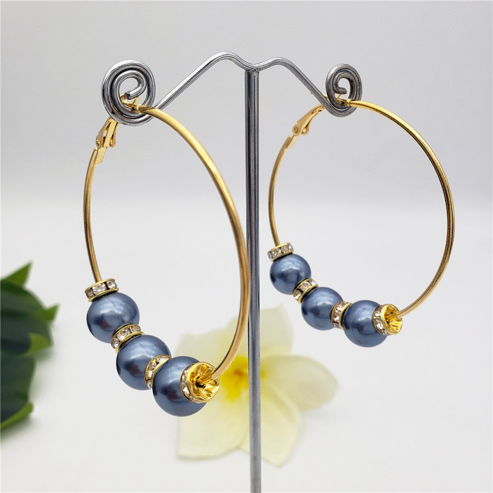 Large Hoop Earrings With White Zircon Disc Beads And Pearls In Different Styles And Colors