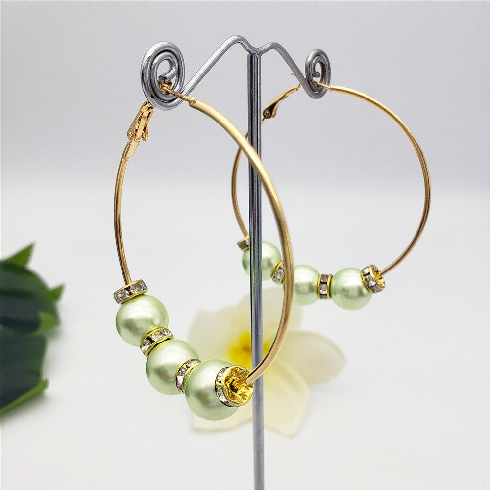 Large Hoop Earrings With White Zircon Disc Beads And Pearls In Different Styles And Colors