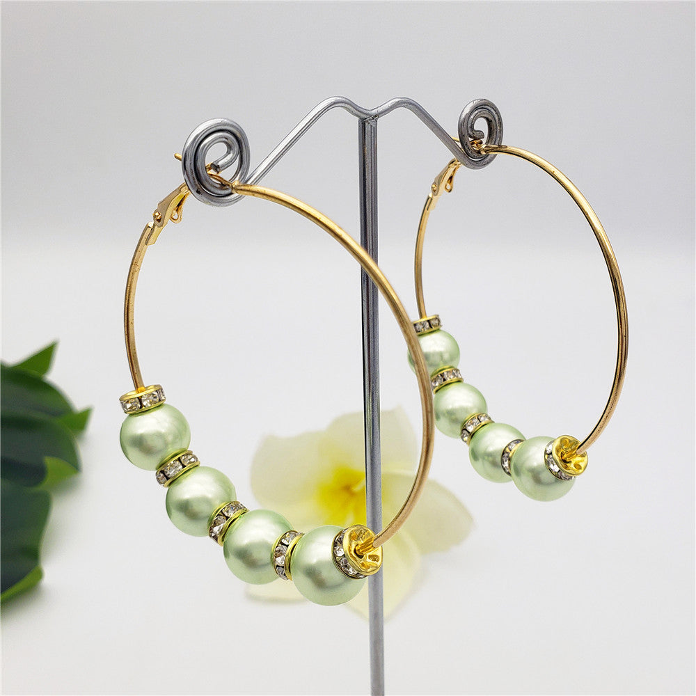 Large Hoop Earrings With White Zircon Disc Beads And Pearls In Different Styles And Colors