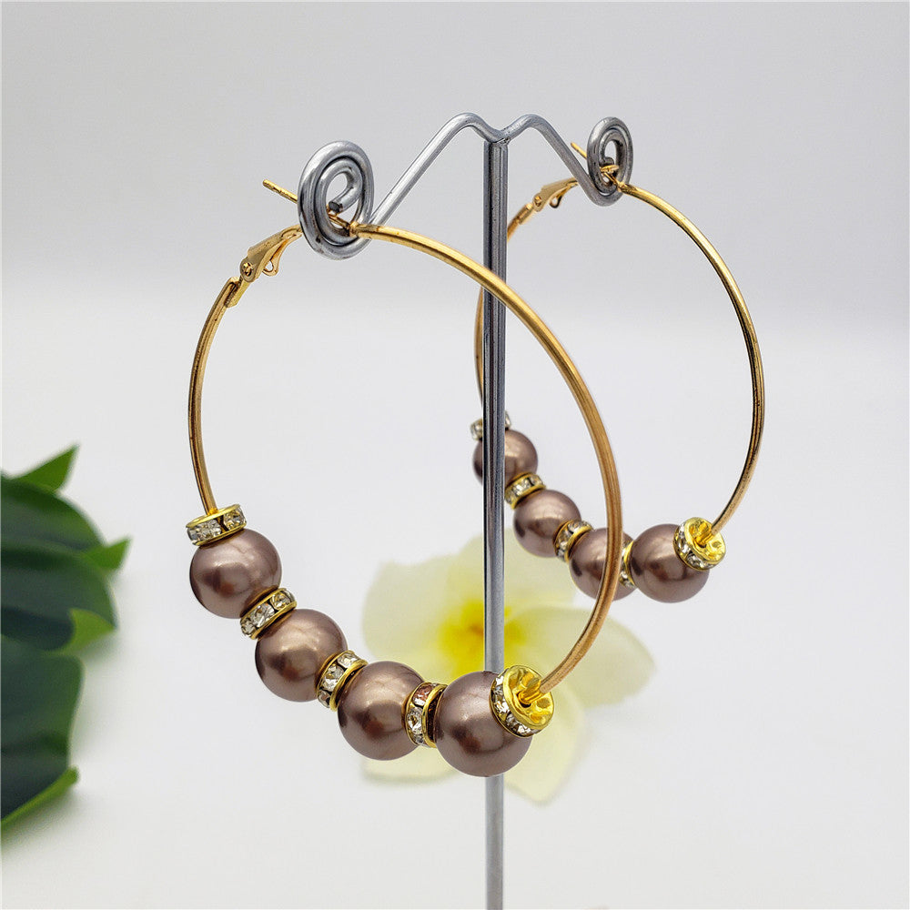 Large Hoop Earrings With White Zircon Disc Beads And Pearls In Different Styles And Colors