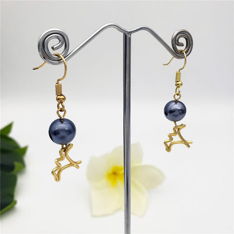 Petrol Pearl Hook Earrings Sustained With A Charm In Different Styles