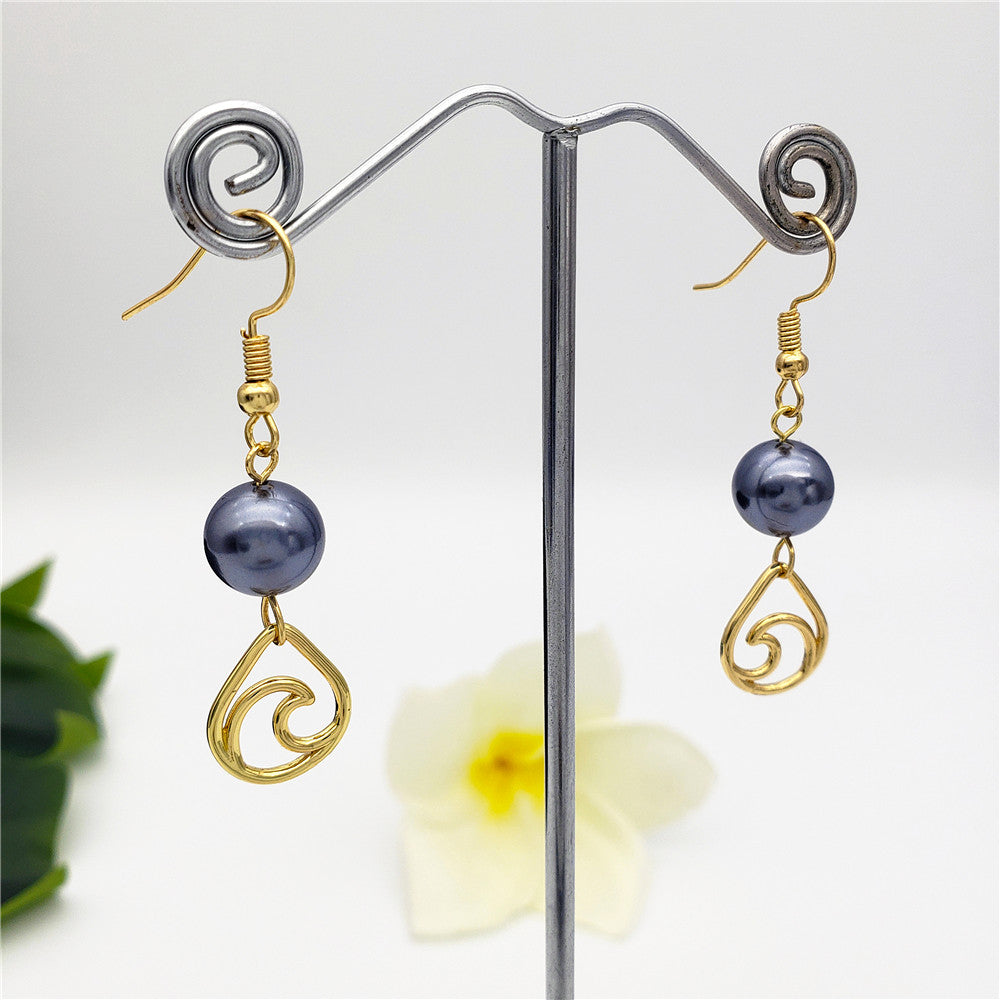 Petrol Pearl Hook Earrings Sustained With A Charm In Different Styles