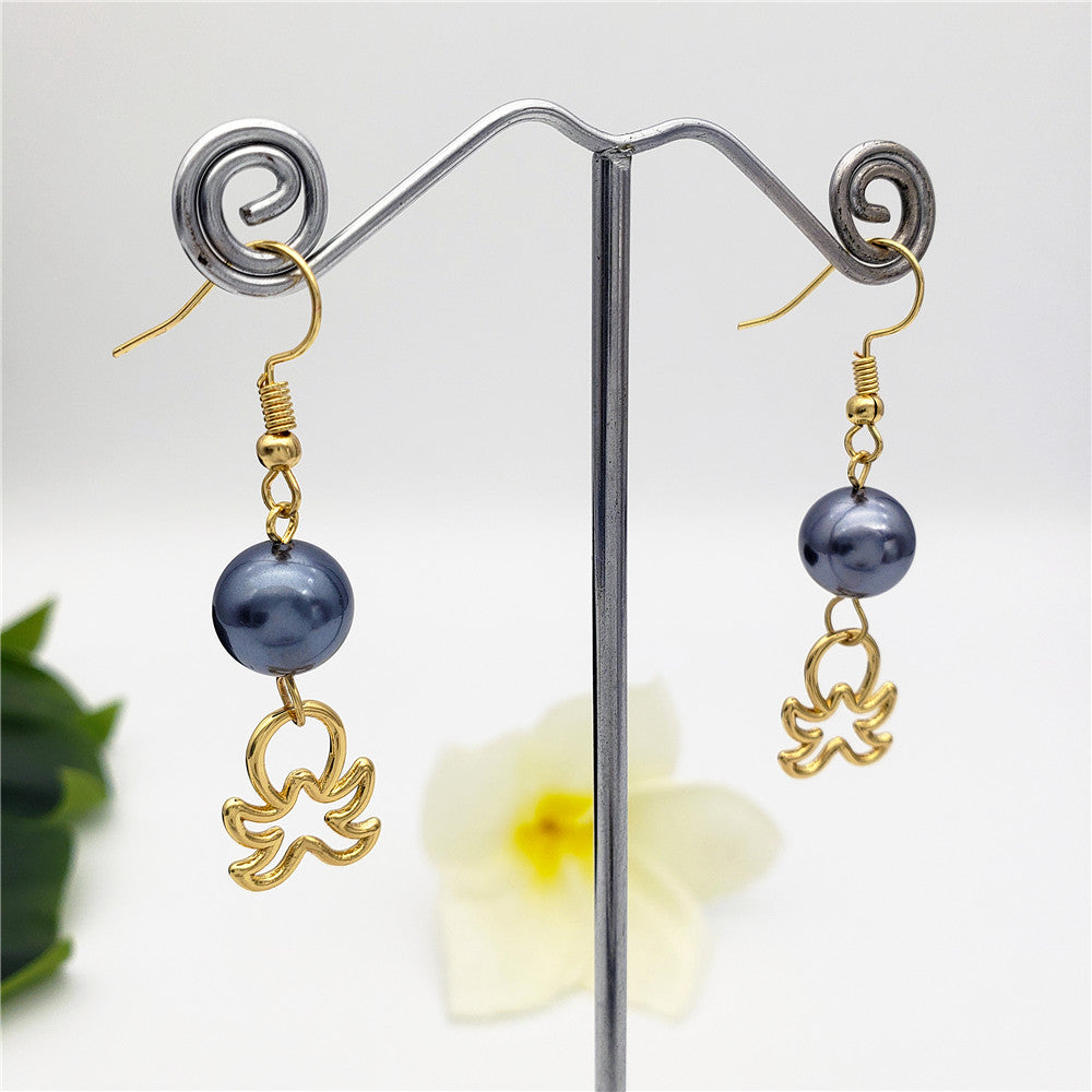 Petrol Pearl Hook Earrings Sustained With A Charm In Different Styles