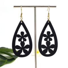 Teardrop Wooden Hawaiian Flower Earrings In Different Colors