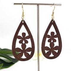 Teardrop Wooden Hawaiian Flower Earrings In Different Colors