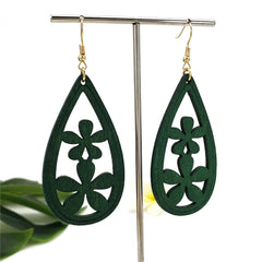 Teardrop Wooden Hawaiian Flower Earrings In Different Colors