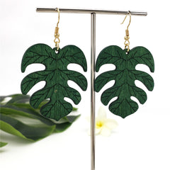 Hawaiian Wooden Monstera Leaf Carved With Veins Earrings In Different Colors