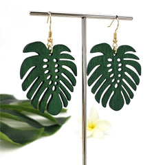 Hawaiian Wooden Monstera Leaf With Holes Earrings In Different Colors