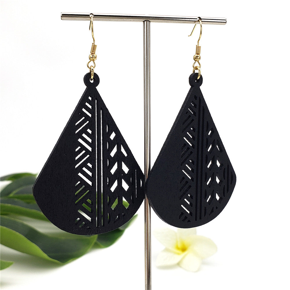 Carved Teardrop Hawaiian Wooden Earrings in Different Colors