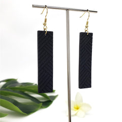 Hawaiian Lauhala Rectangular Wooden Earrings In Different Colors