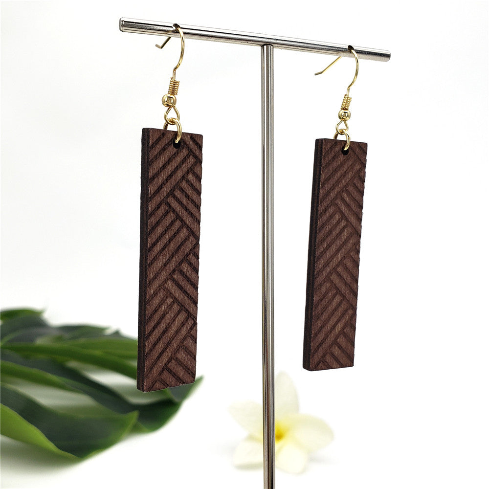 Hawaiian Lauhala Rectangular Wooden Earrings In Different Colors