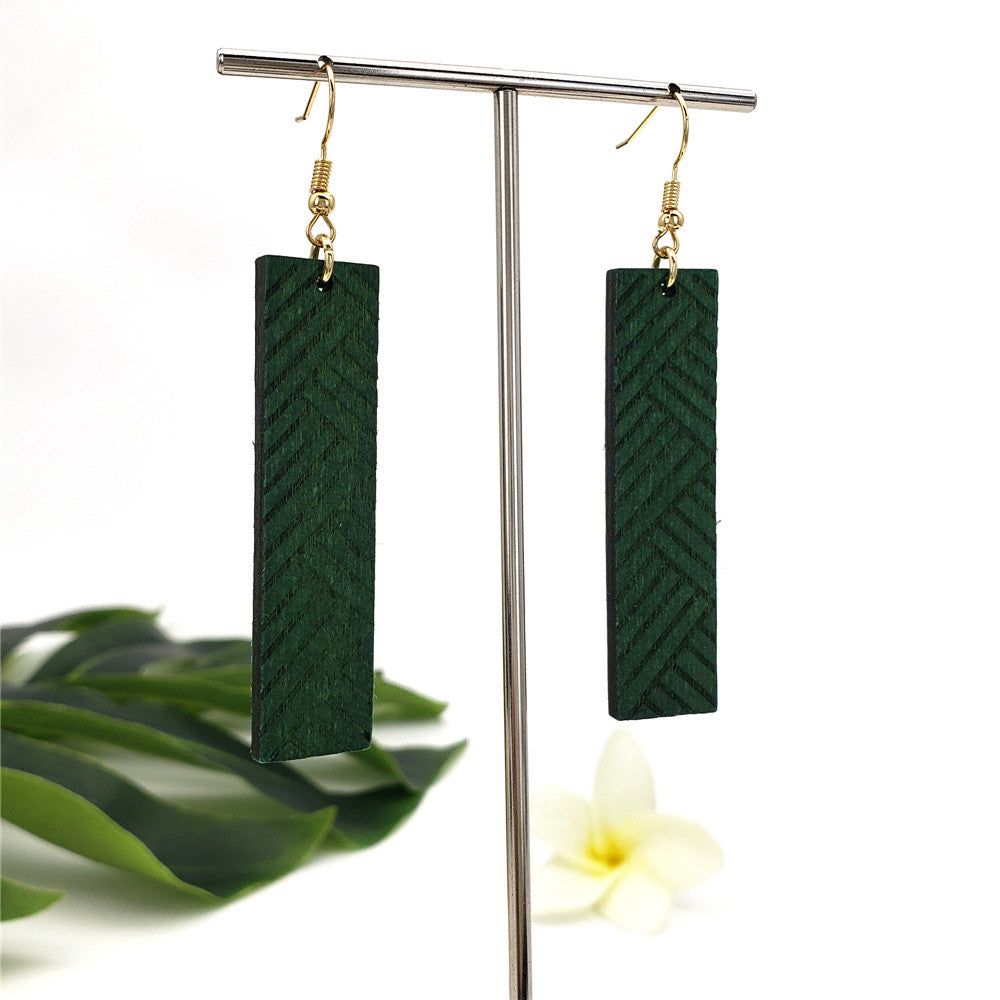 Hawaiian Lauhala Rectangular Wooden Earrings In Different Colors