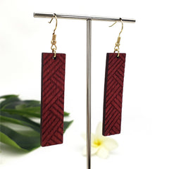 Hawaiian Lauhala Rectangular Wooden Earrings In Different Colors