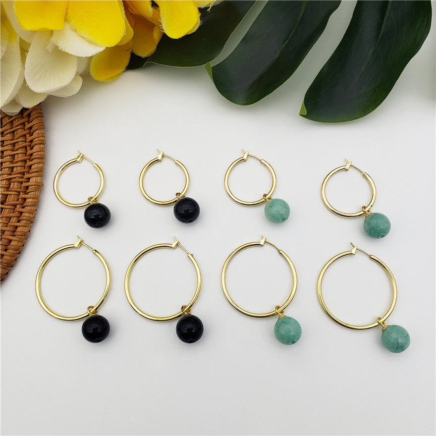 Round Hoop Earrings In 2 Different Sizes And Stones