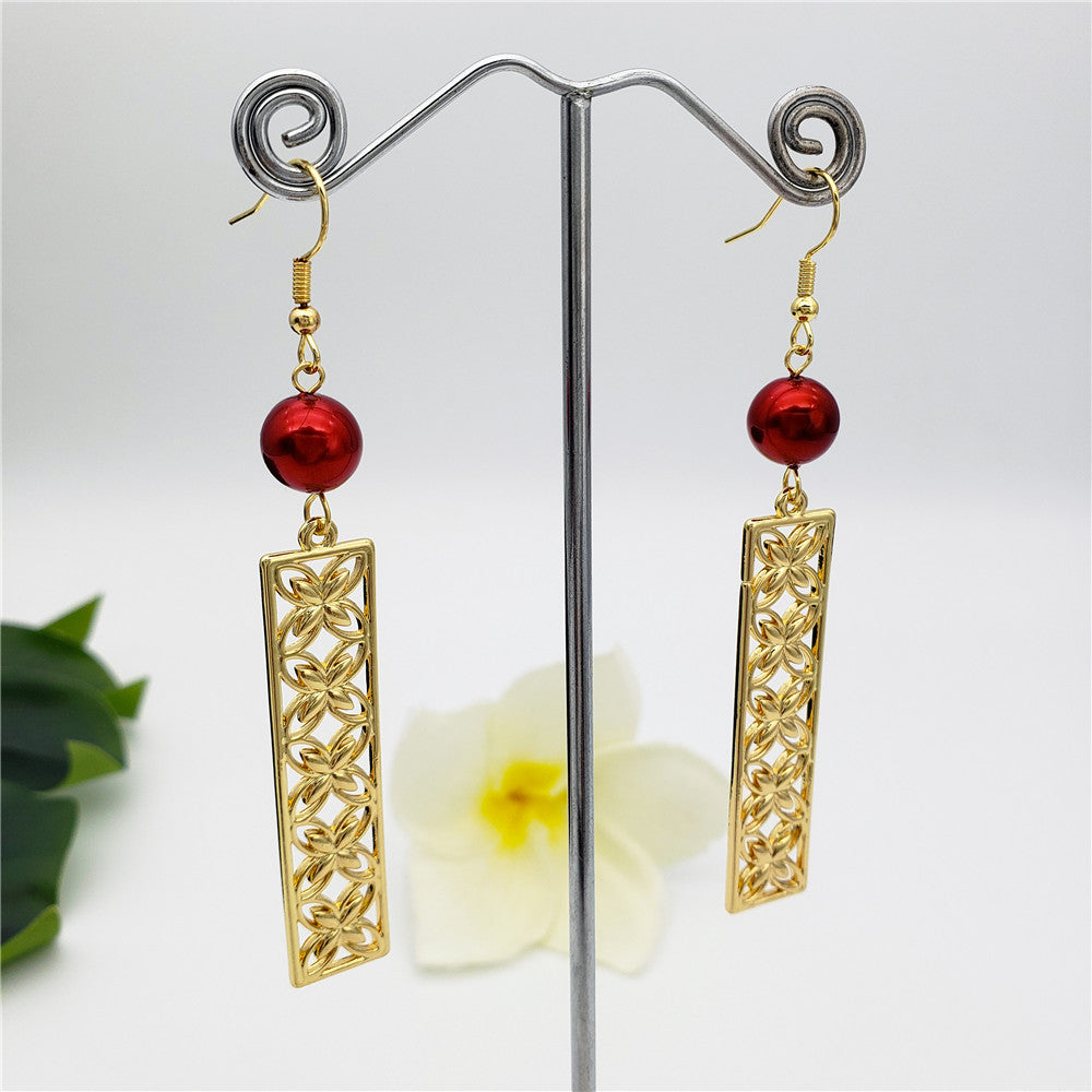 Rectangle Shape Carved Butterflies Drop Earrings With A Pearl In 2 Different Colors