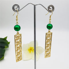 Rectangle Shape Carved Butterflies Drop Earrings With A Pearl In 2 Different Colors