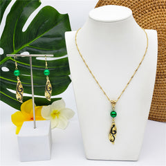 Set Of Carved Hawaiian Whale Earrings And Necklace Sustained With A Pearl In 2 Different Colors