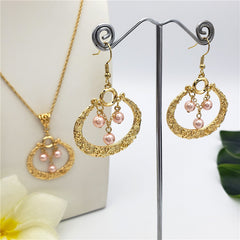 Set Of Carved Horseshoe Earrings And Necklace Sustained With Pearls In Different Colors