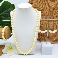 Set Of Bracelet, Earrings And Necklace With Hawaiian Ivory Color. Pikake Flower Beads In 3 Different Earrings Styles And 2 Necklace Sizes